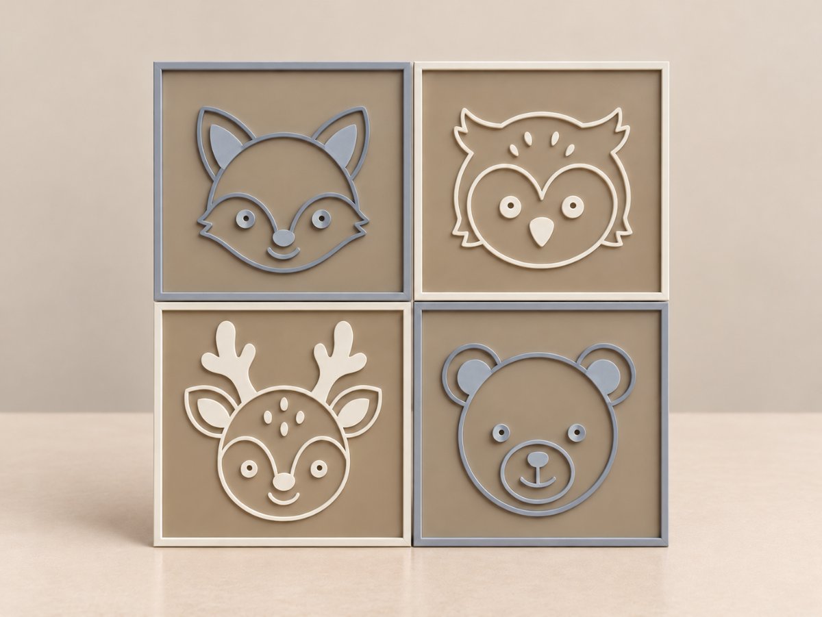 COLEÇÃO PLACAS DECORATIVAS ANIMAIS DA FLORESTA (VEADO, CORUJA,URSO E RAPOSA)
